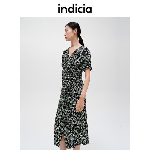 indicia标记碎花气质度假连衣裙