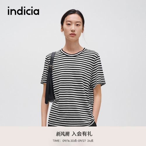 indicia标记简约百搭条纹T恤短袖