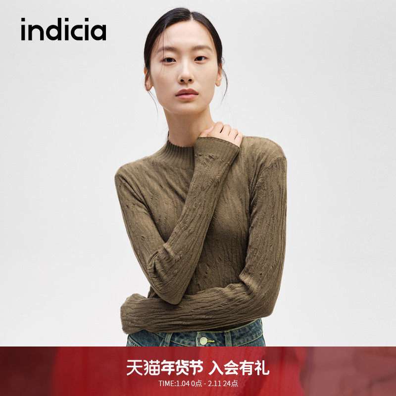 indicia标记商场同款秋冬新款褶皱肌理感绵羊毛针织衫F2D4ZZ680C,女装/女士精品,毛针织衫,淘宝优惠券,粉丝福利购,淘宝优惠卷