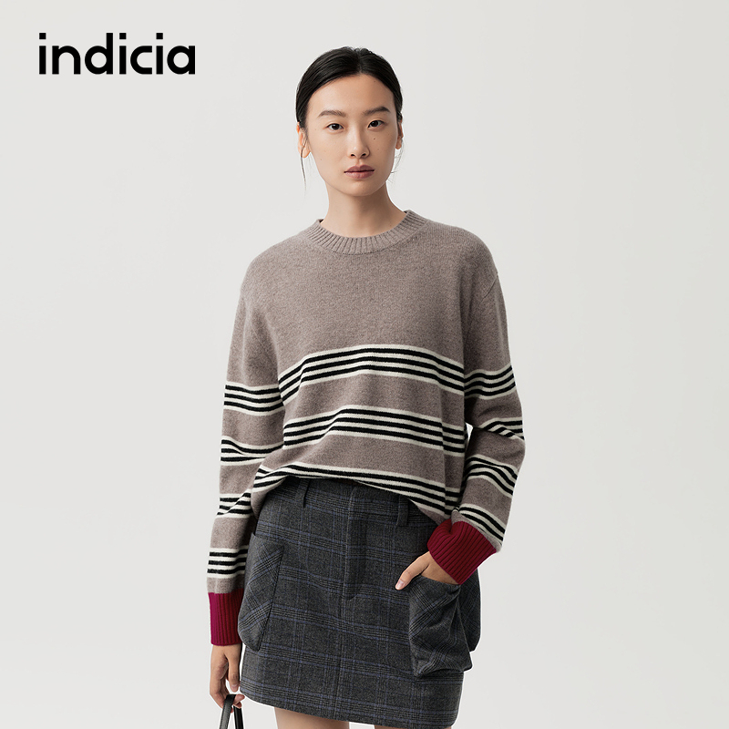 indicia标记商场同款2025冬季新款设计感保暖撞色毛衫 F2D5MS609F