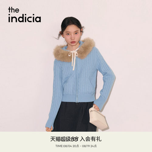 the indicia标记2026秋季新款雾面浅蓝氛围感毛领开衫 L2C6KS240Y