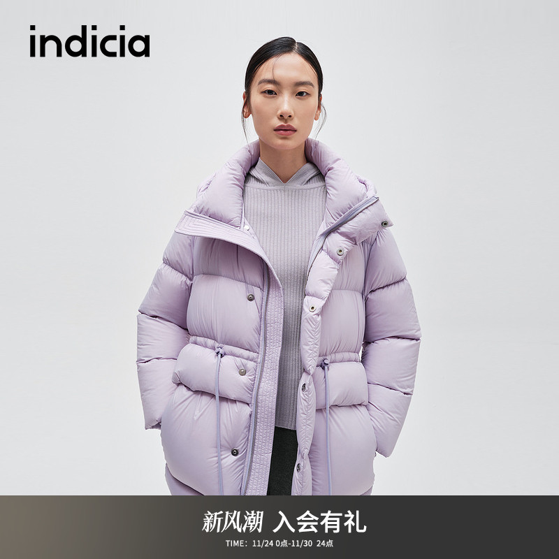 indicia标记商场冬季新款清新紫色连帽羽绒腰部可调节F2D4YR799C