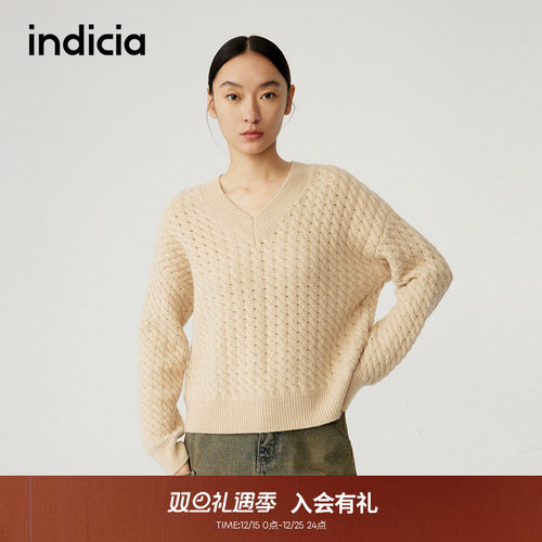 标记羊毛毛衣indiciaV领套头