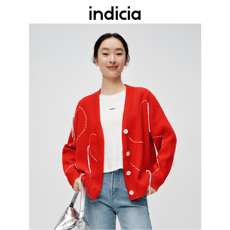 indicia针织毛衣樱桃番茄红