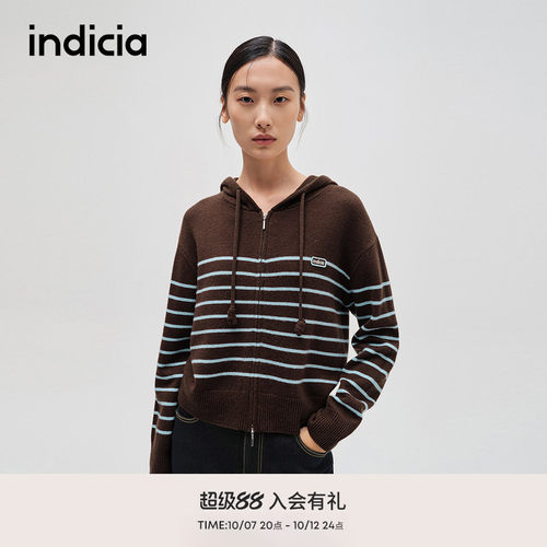 indicia标记韩系条纹慵懒感开衫