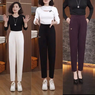 森衣惠加绒哈伦裤女高腰弹力空气棉中年妈妈松紧宽松休闲萝卜裤子