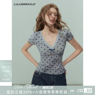 LulusMiracle【心动电台2.0】爆！显瘦时尚气质夏波点短袖上衣T恤