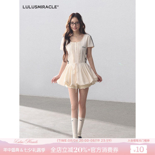 LulusMiracle【动感Bubble】甜美短袖花苞连衣裙女收腰显瘦a字裙