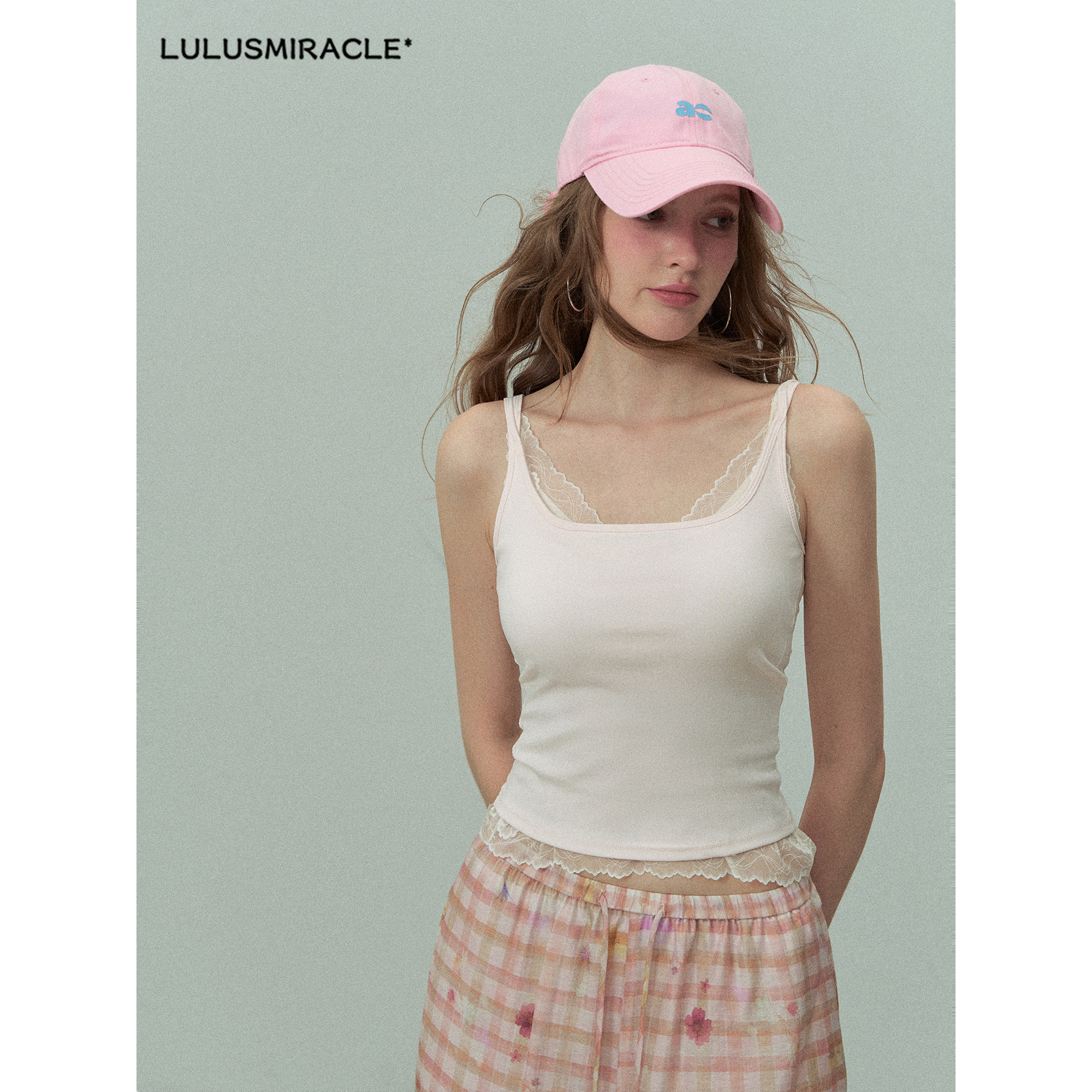 Lulusmiracle【假日甜心】夏季吊带背心自带胸垫甜美小心机花边
