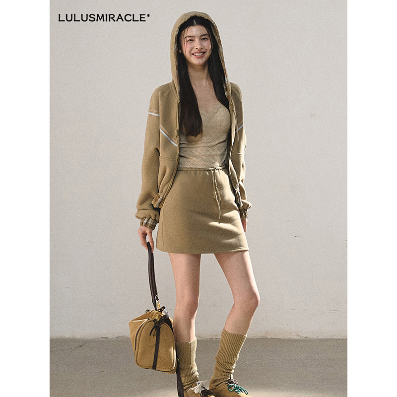 Lulusmiracle【驼铃沙迦】运动时尚休闲连帽外套+半身裙套装女
