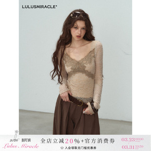 空谷幽兰 小衫 废土风蕾丝长袖 法式 V领上衣女春季 LulusMiracle