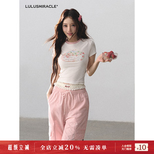 T恤上衣女 LulusMiracle 喜上莓梢 甜辣风正肩修身 显瘦气质短袖