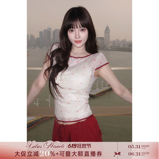 LulusMiracle【心心相印】甜辣风多巴胺微透朦胧感印花露背上衣T