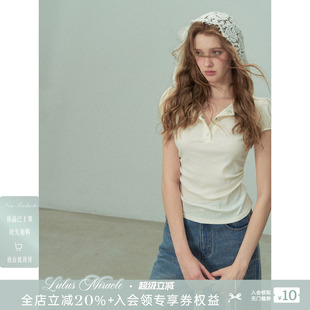 Lulusmiracle【纯白羽翼】甜美蕾丝花边小露背设计夏季收腰短袖女