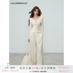 女显瘦阔腿长裤 蕾丝拼接高腰直筒休闲裤 花影通勤 LulusMiracle