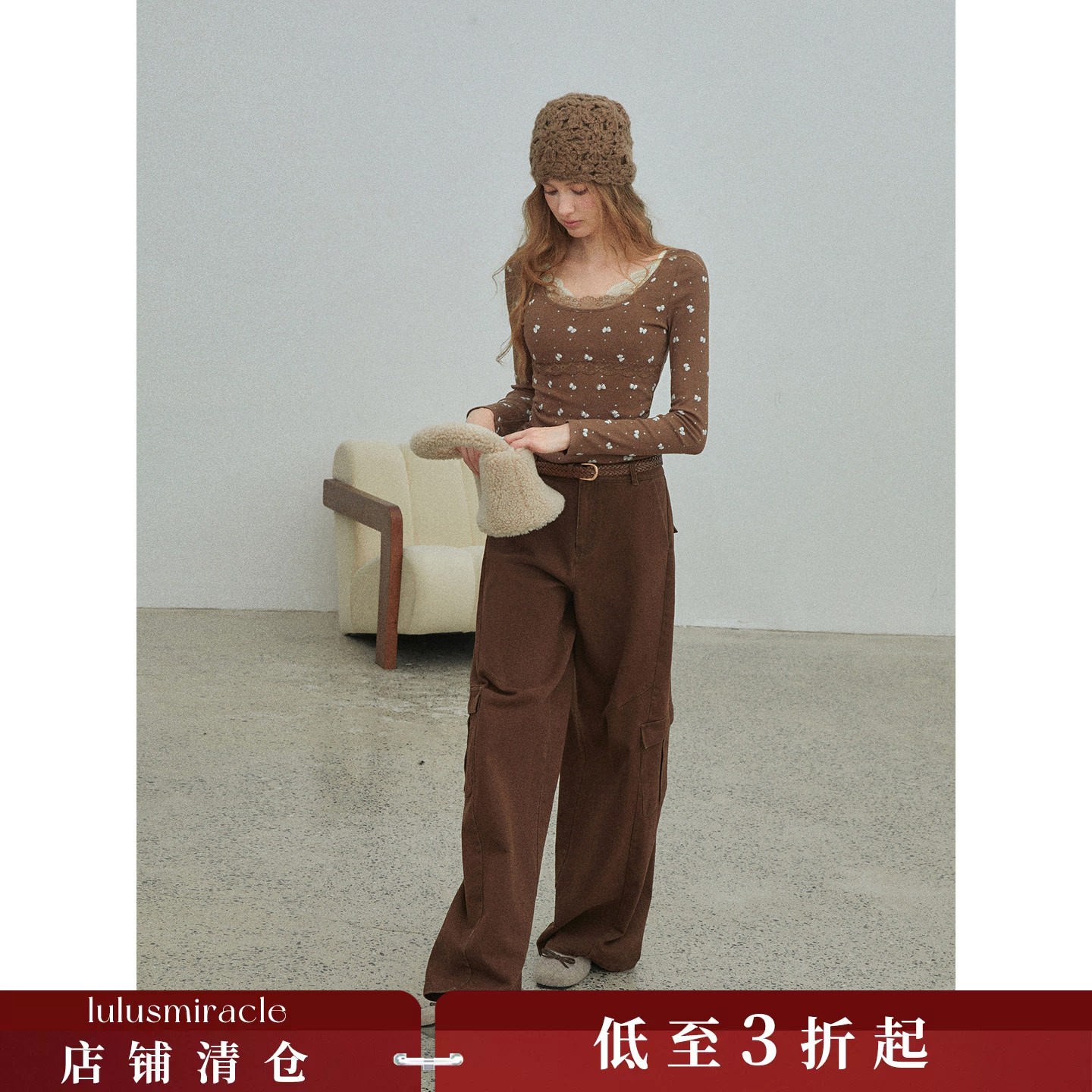 Lulusmiracle【摩登基石】早秋时尚低腰显瘦宽松垂感阔腿牛仔裤女