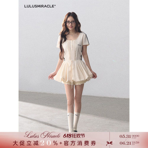 LulusMiracle【动感Bubble】甜美短袖花苞连衣裙女收腰显瘦a字裙