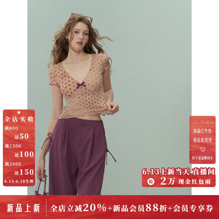 Lulusmiracle【心动电台】夏季设计感波点显瘦V领T恤时尚百搭上衣