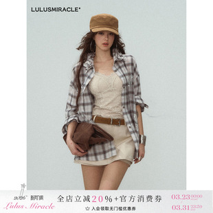 上衣女宽松外套 设计感领口花朵格子衬衫 LulusMiracle 朝花夕拾