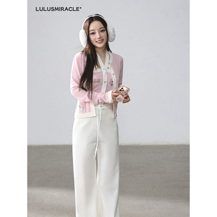Lulusmiracle【浅秋邂逅】甜美小香风粉色针织开衫+吊带背心套装