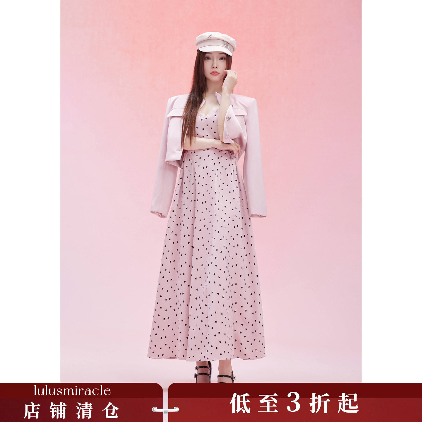 LulusMiracle【万人迷】李小璐春装波点吊带连衣裙小香风外套套装