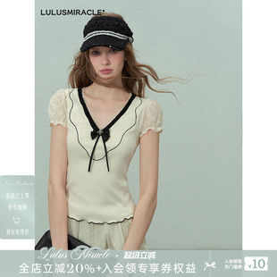 Lulusmiracle【公主回忆录】时尚夏新款宫廷风蝴蝶结蕾丝拼接上衣