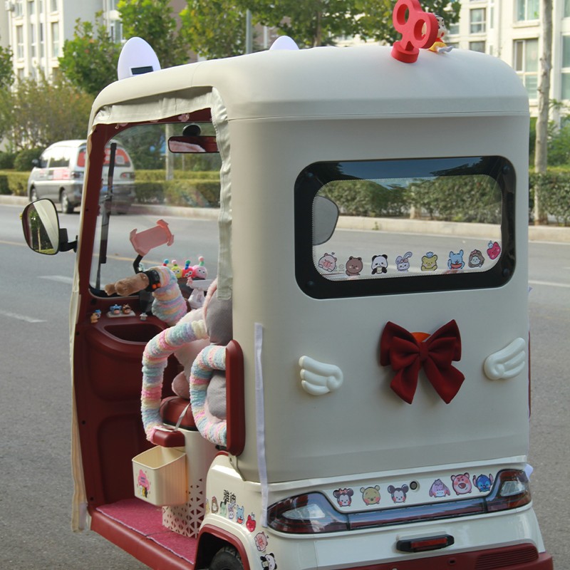 适用雅迪cm16三轮车装饰小配件发条储物盒蝴蝶结电动车改造配饰女