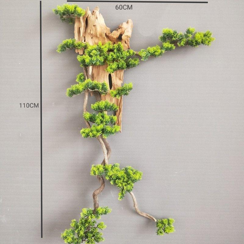 仿真植物墙饰创意中式迎客松壁挂风化木墙体装饰酒吧餐厅工艺挂件