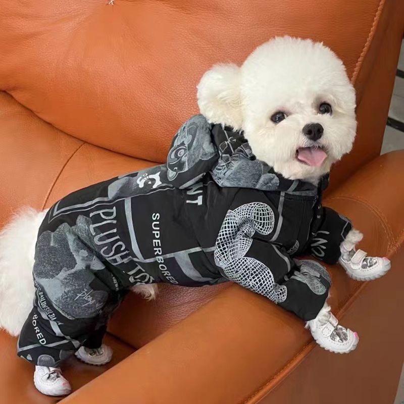 狗狗衣服秋冬款泰迪比熊狗狗保暖四脚衣自带牵引加厚连体休闲衣服