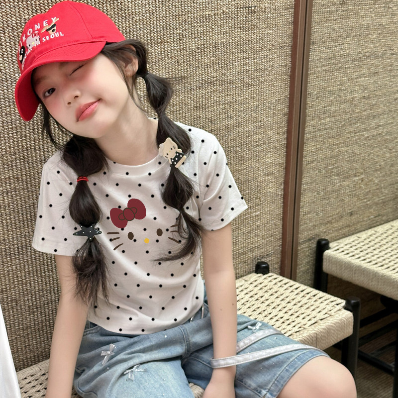 夏季新款女童多巴胺撞色波点T恤图片