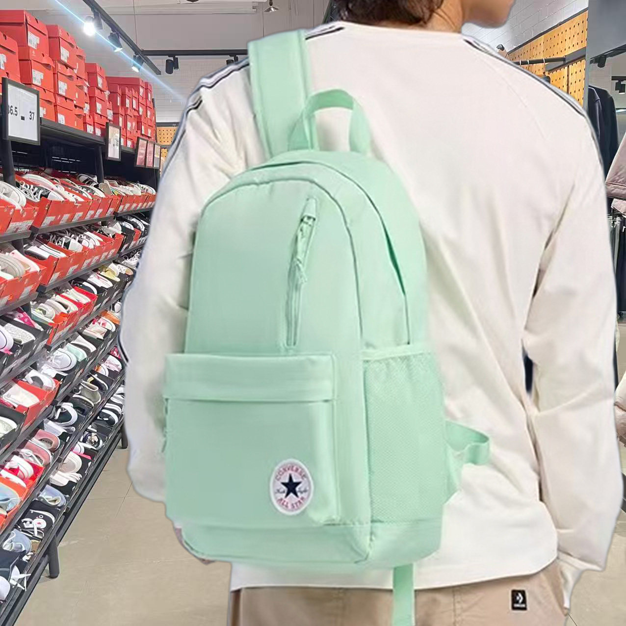 匡威背包男女通用双肩包大容量休闲运动学生书包电脑包绿色运动包