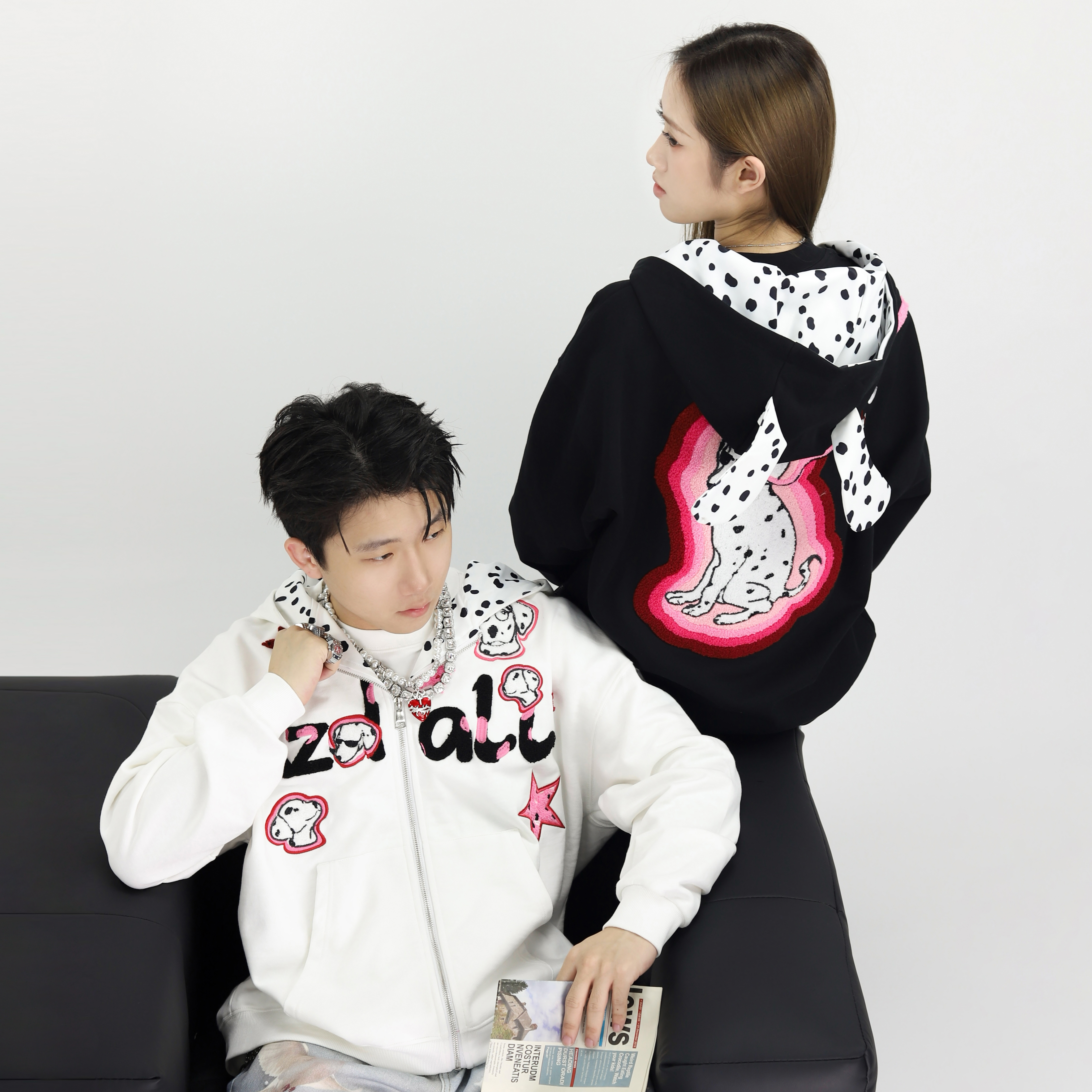 KZDALL斑点狗开衫拉链卫衣外套