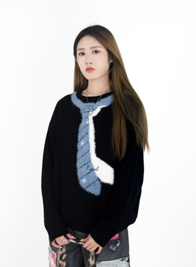 KZDALL原创设计领带提花毛衣秋冬宽松休闲男女慵懒感百搭针织衫