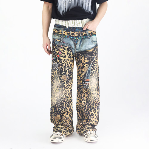 KZDALL豹纹西海岸3D打印长裤