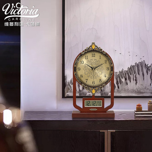 新中式 座钟古典木摆件复古时钟办公室书房桌面钟表中国风客厅装 饰