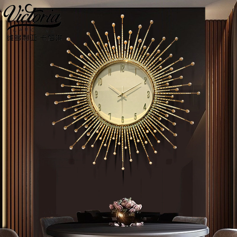 新款轻奢现代静音太阳挂钟客厅家用时尚时钟欧式高档酒店装饰钟表