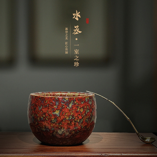 窑变红釉陶瓷水丞盂水p滴水勺墨砚笔洗缸仿古文房四宝书房雅器摆