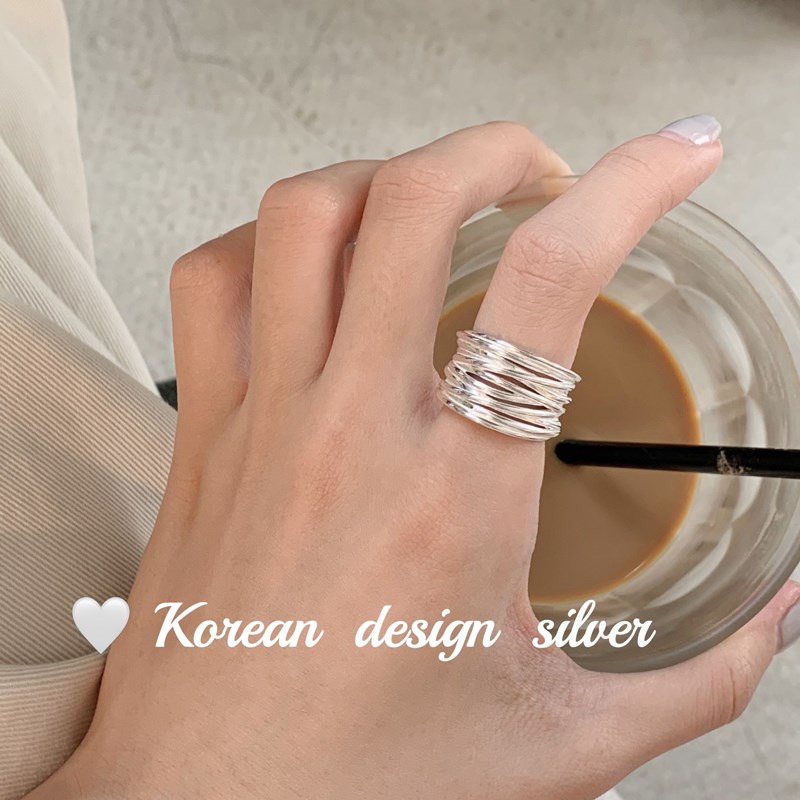 韩国线条交叉宽边戒指女食指纯银轻奢小众设计时尚个性简约高级感