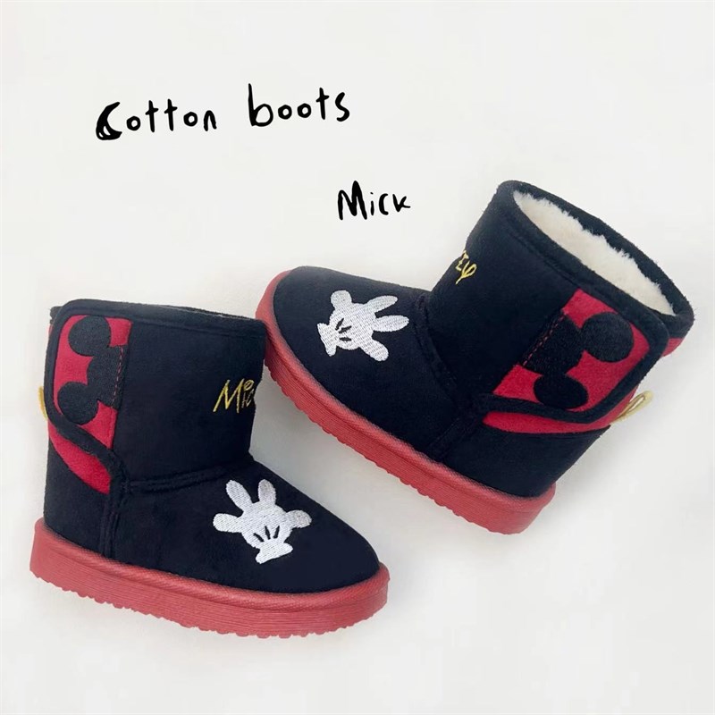 米*奇儿童棉靴冬季加绒短靴宝宝加厚棉鞋男女小童保暖雪地靴软底