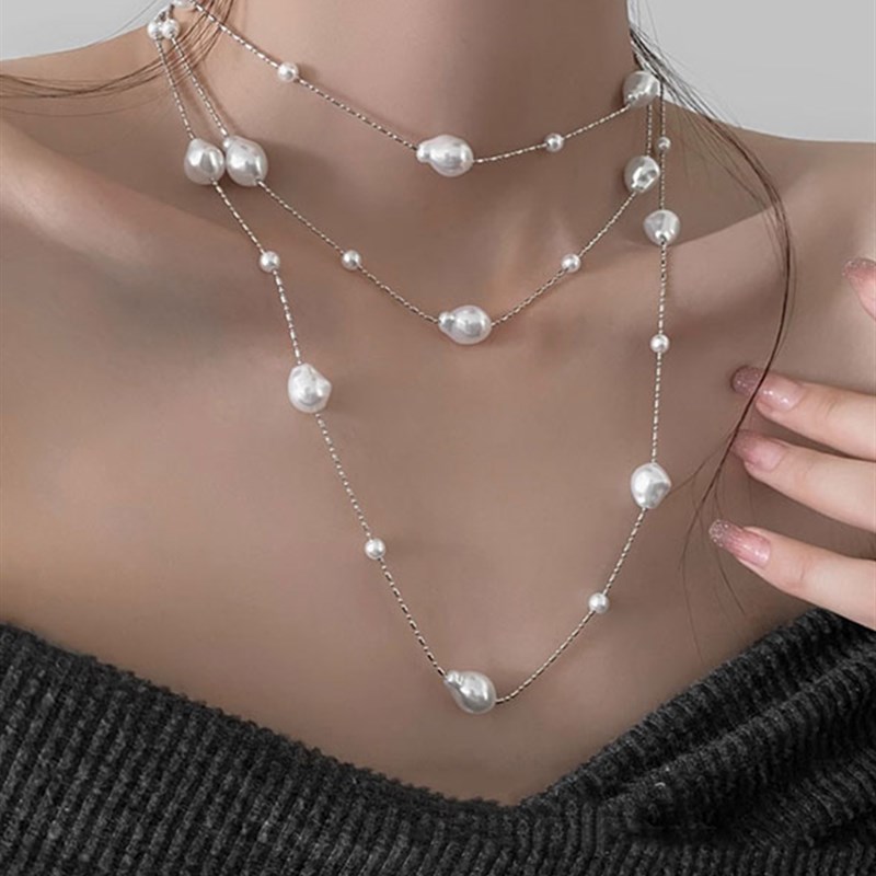 不规则长款珍珠项链简约轻奢个性气质小众毛衣链高级感胸链锁骨链