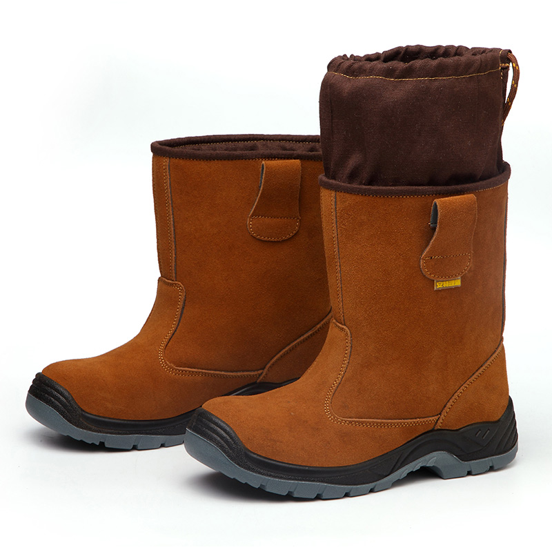 劳保靴子男夏季牛皮实心底防砸防刺穿高筒高帮油田电焊工地工作鞋