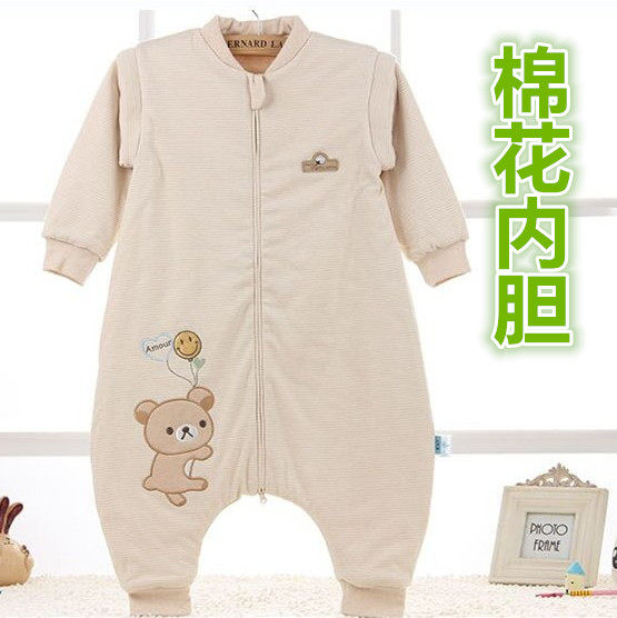 彩棉纯棉花内胆婴儿睡袋宝宝防踢被空调春夏秋冬加厚儿童睡袋分腿