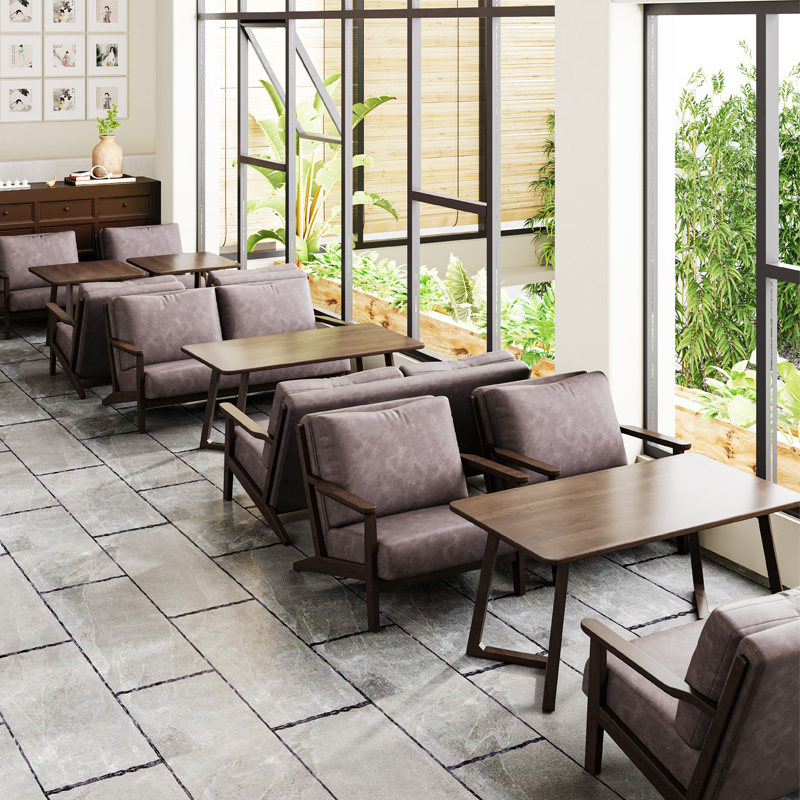 奶茶店咖啡厅酒吧清吧西餐厅桌椅组合冷饮店休息区实木卡座沙发椅