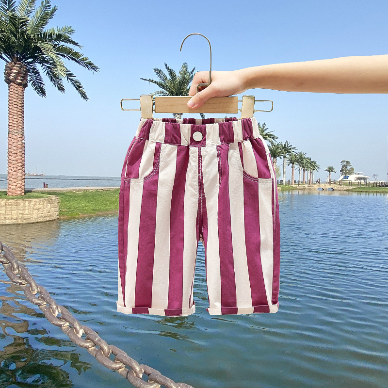 男童裤子夏季薄款宝宝夏装儿童竖条短裤男孩外穿洋气小童休闲中裤