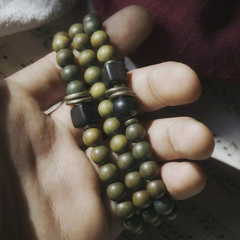 复古绿檀木手串男盘玩佛珠女木质情侣款檀香手链男文艺民族风饰品