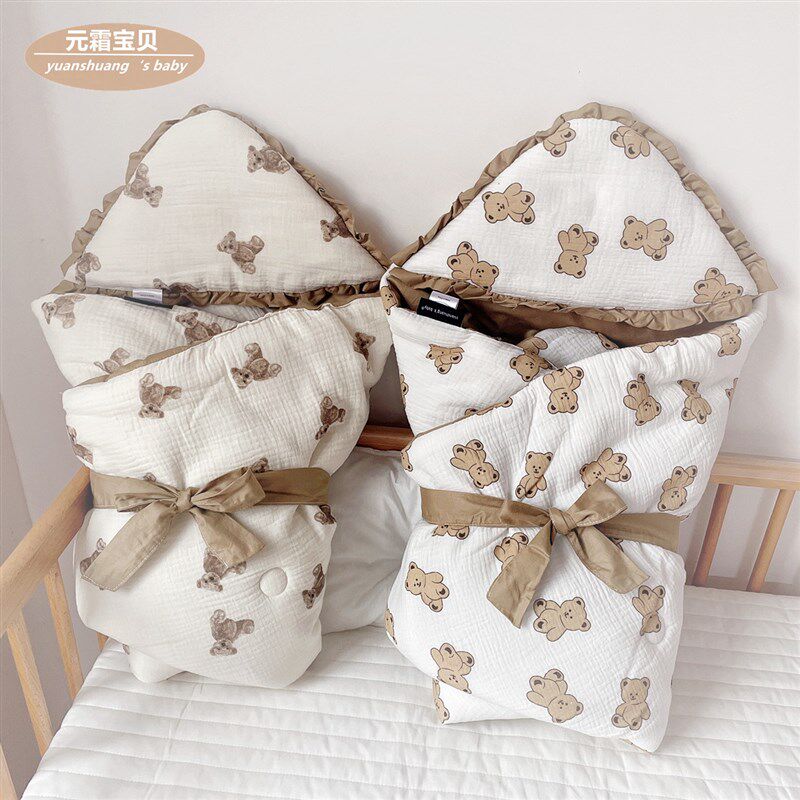 纱布婴儿抱被新生儿包被春秋冬季初生包单宝宝用品包裹被子加厚款