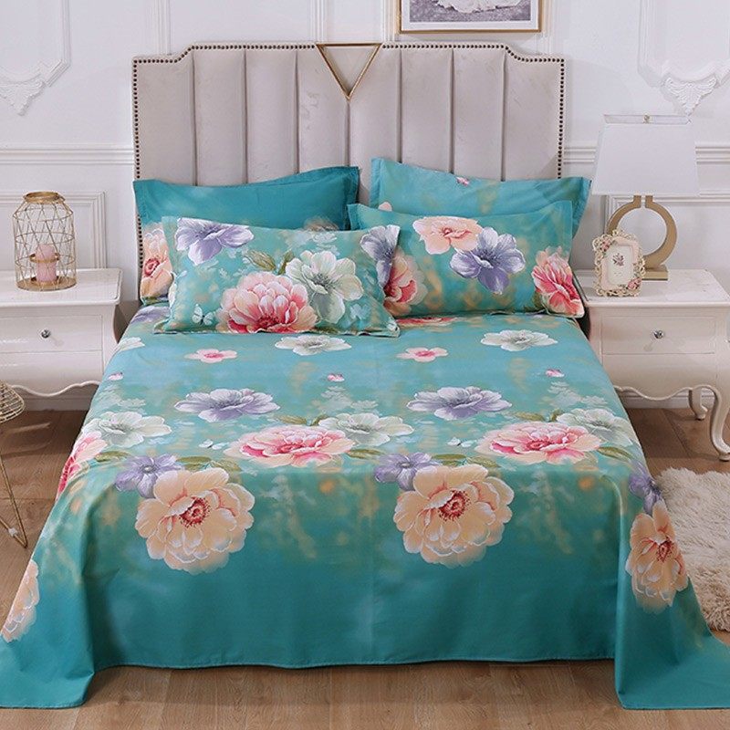 秋冬季100纯棉床单单件双人大花卉碎1.5米床全棉布1.8被中式枕套