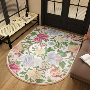 美式花卉入户门地垫进门pvc脚垫粉色皮革地毯免洗可擦门垫蹭脚垫