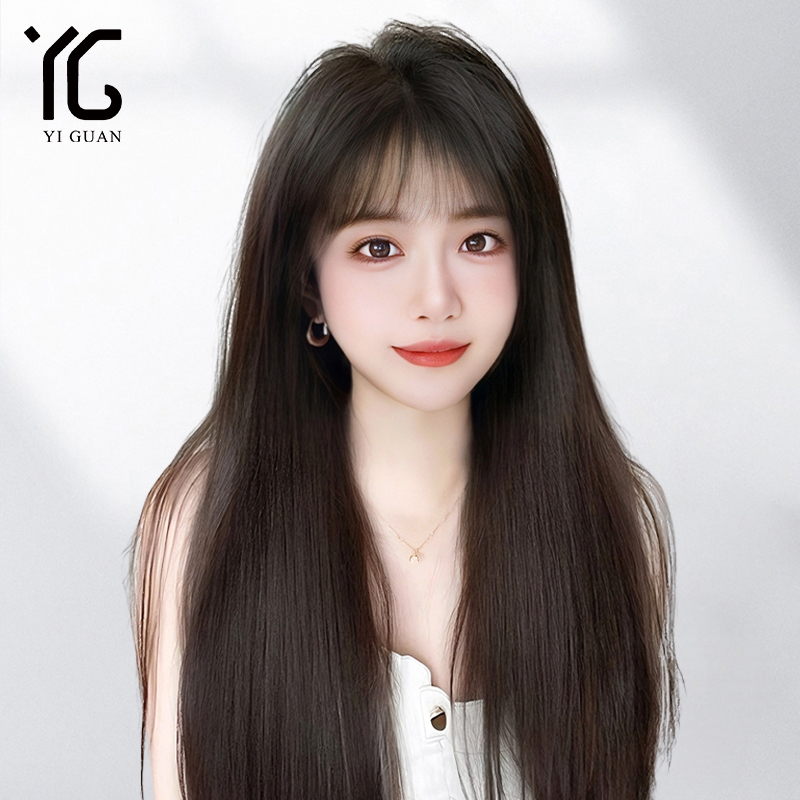 假发女长发真发全真人发丝蕾丝无痕空气浏海黑长直自然真发全头套