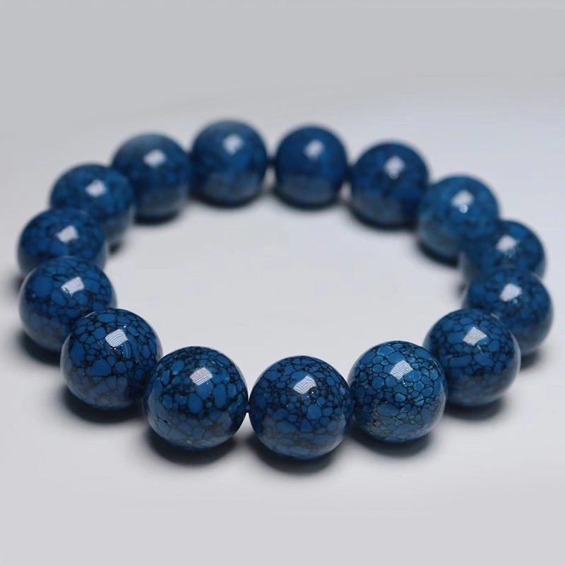 湖北绿松石乌兰花圆珠手串高瓷蓝佛珠配珠男女款文玩手链diy配饰